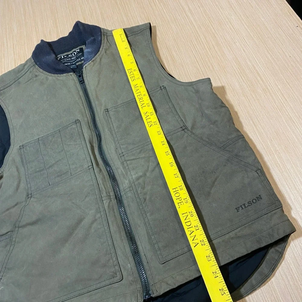 Filson Mens Quilted Bomber Vest Olive Green Canvas Full Zip Utility Size M - Picture 2 of 5